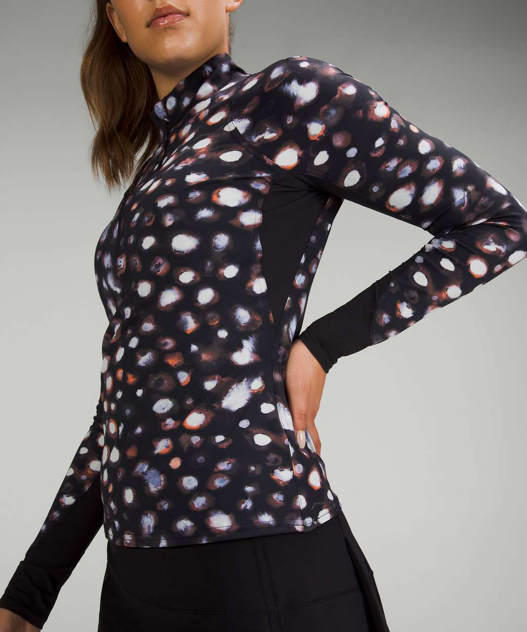 Lululemon Nulux Half-Zip Long Sleeve Shirt - Haze Dot Inverse Orange Multi  - lulu fanatics