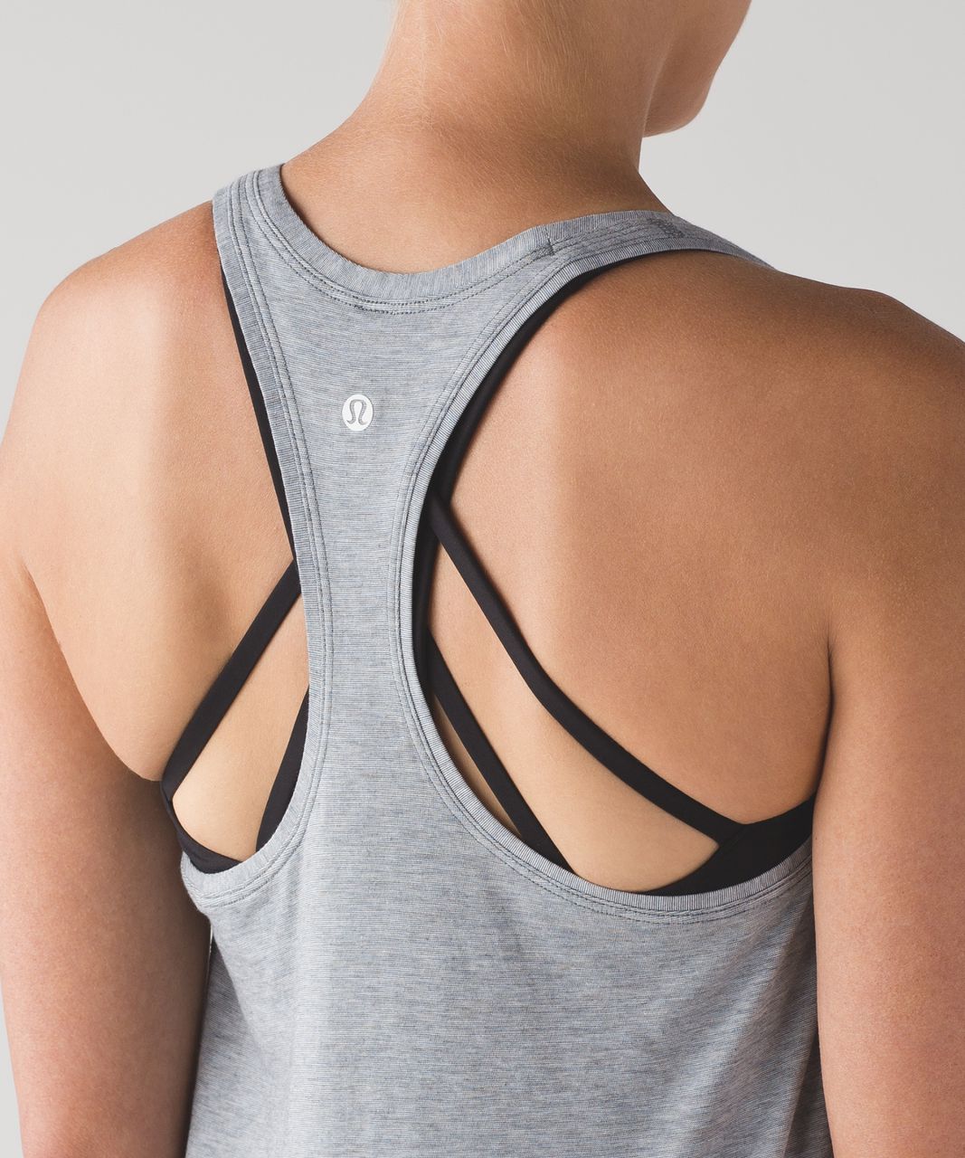 LULULEMON ATHLETICA Grey, Black & White Mini Stripe Racerback