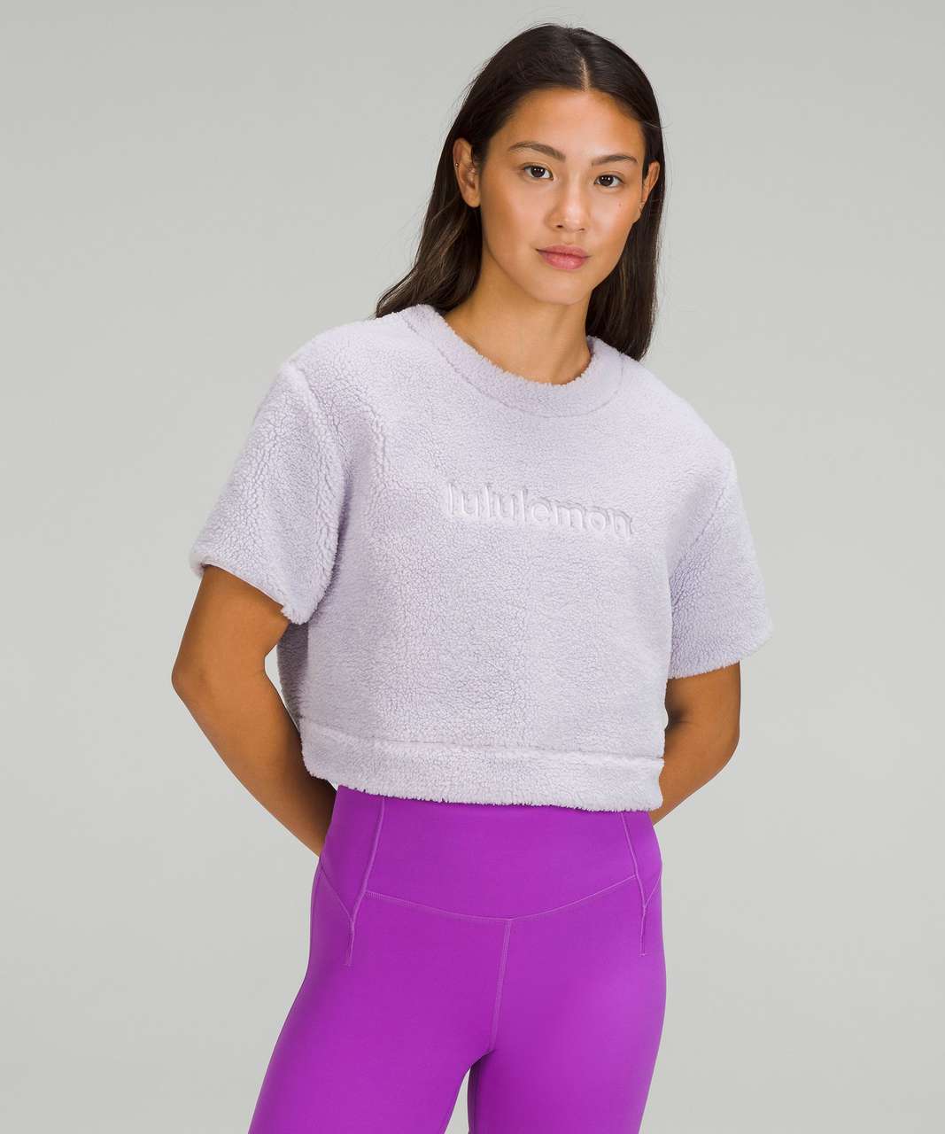 Lululemon Textured Fleece Embroidered Logo T-Shirt - Faint Lavender - lulu  fanatics