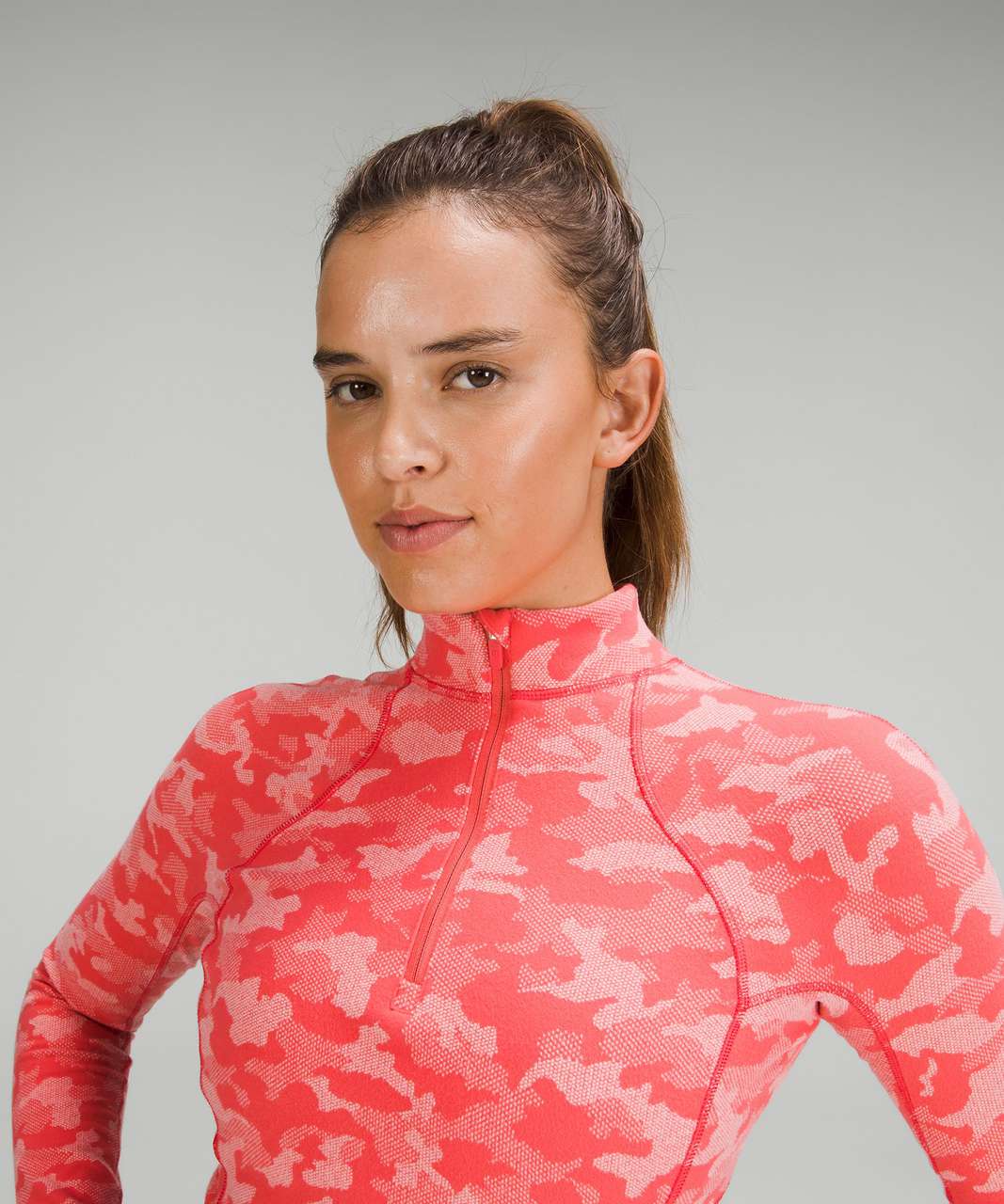 Lululemon Its Rulu Run Cropped Half Zip - Heritage Camo Jacquard Pale Raspberry Pink Mist - lulu 