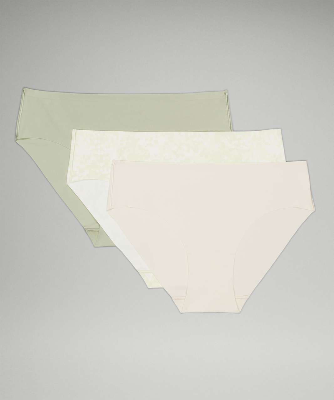 Lululemon InvisiWear Mid-Rise Bikini Underwear 3 Pack - Laurel Green / Engrave Mini WP Dewy / Natural Ivory