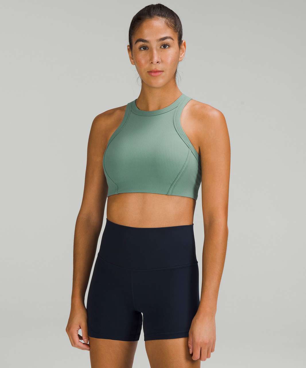 MELANGE HIGH-NECK SPORTS BRA, OIL BLUE MELANGE