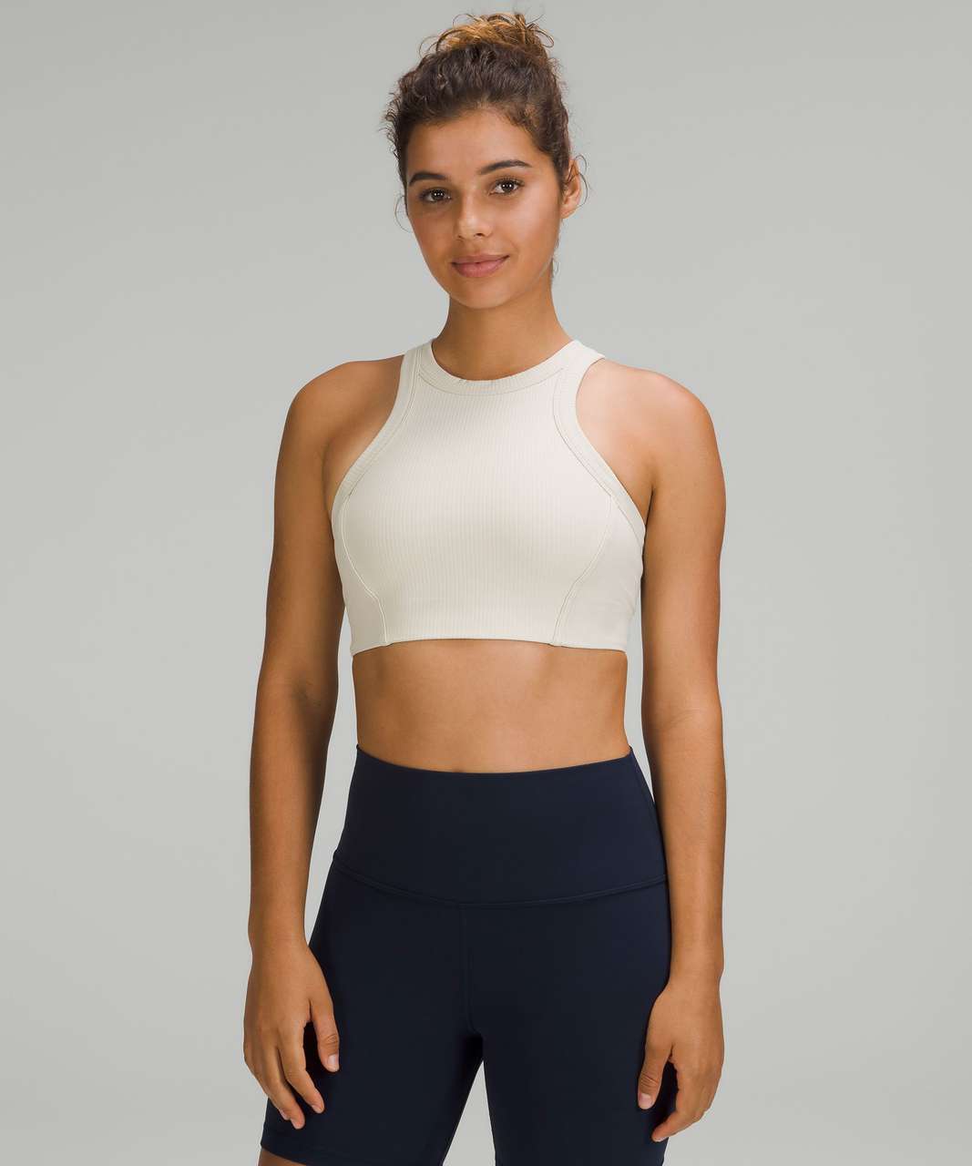 Lululemon Ribbed Nulu High-Neck Yoga Bra - Natural Ivory - lulu fanatics