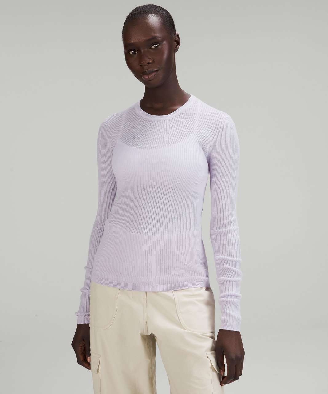 Lululemon Merino Wool-Blend Ribbed Crewneck Sweater - Faint Lavender - lulu  fanatics