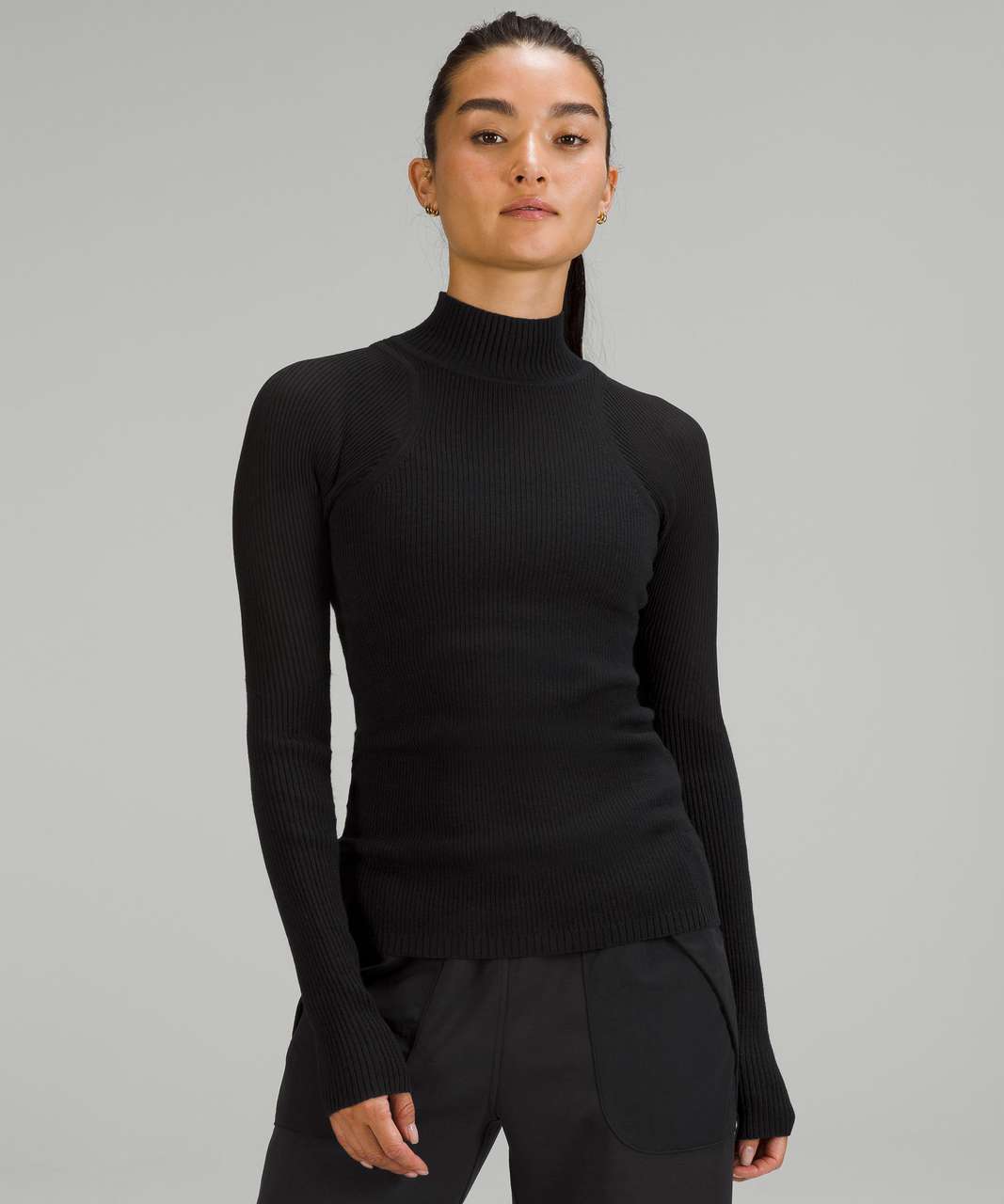 Lululemon Merino Wool Mockneck Light Sweater - Black - lulu fanatics