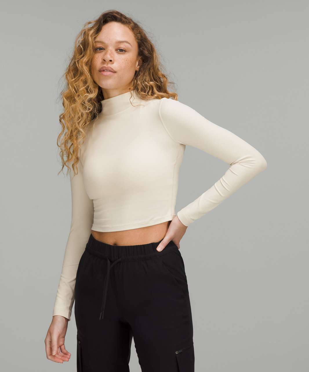 Lululemon All Aligned Mock Neck Long Sleeve Shirt - White Opal - lulu  fanatics