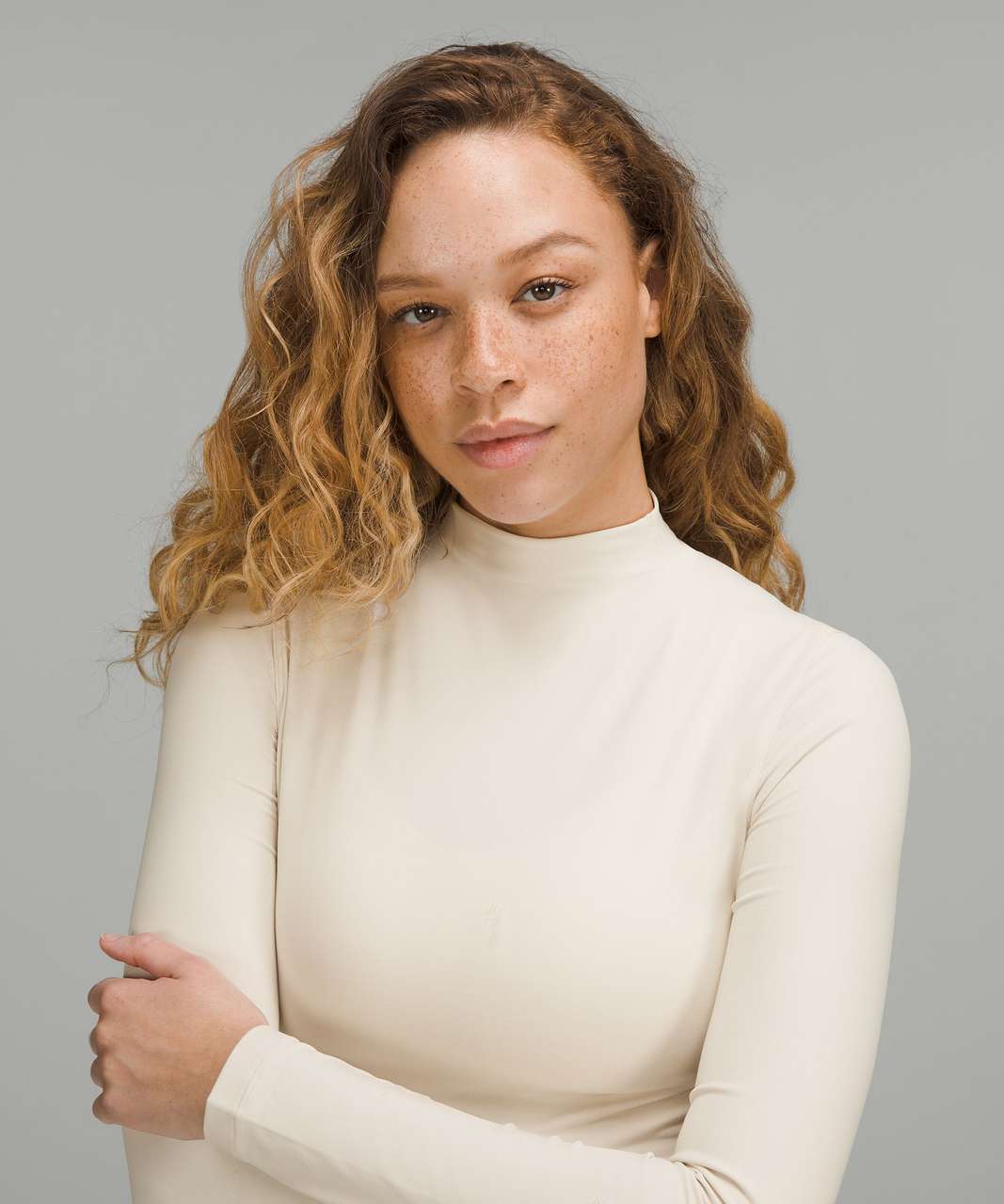 Lululemon All Aligned Mock Neck Long Sleeve Shirt - White Opal