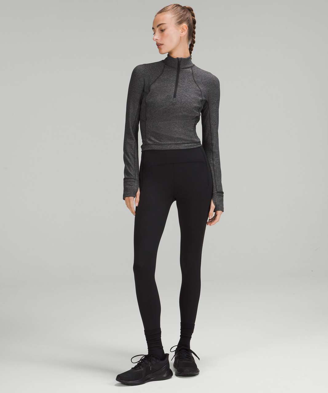 Lululemon Its Rulu Run Cropped Half Zip - Heathered Rover / Black