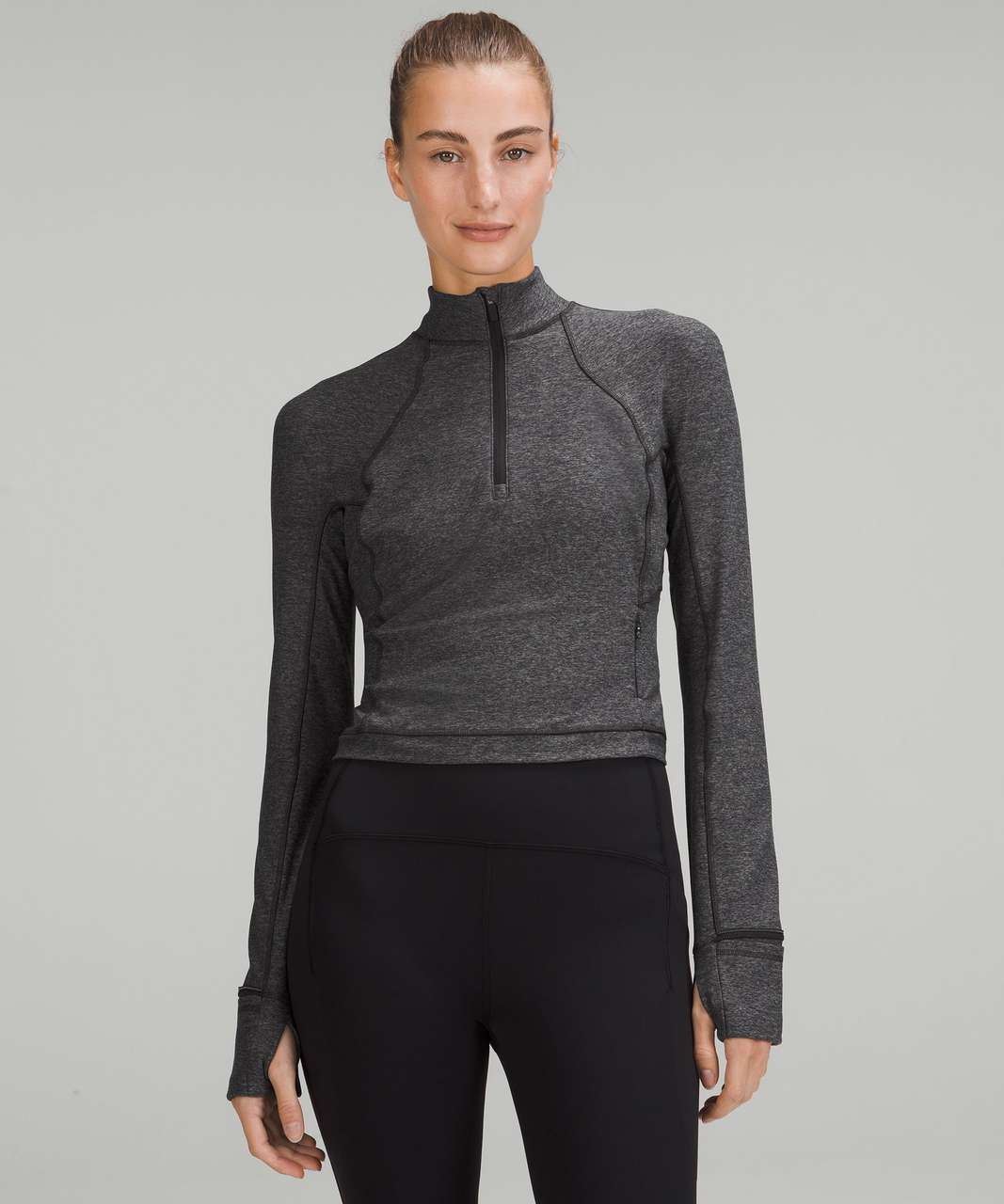 Lululemon Its Rulu Run Cropped Half Zip - Heathered Rover / Black - lulu  fanatics