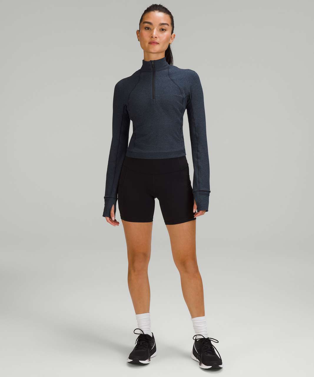 Lululemon It's Rulu Run Ribbed Cropped Half Zip New HTTN Heathered