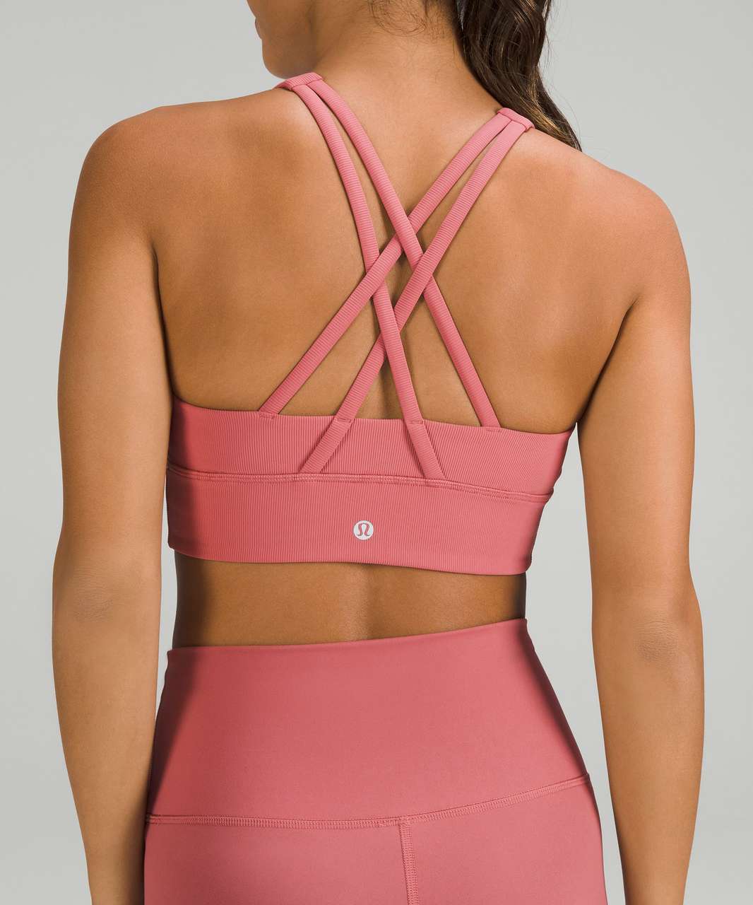 Lululemon Energy Bra High-Neck Longline Rib *Medium Support, B–D Cups - Pink  Bliss - lulu fanatics