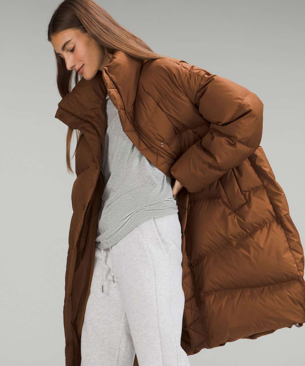 Lululemon Long Oversized Down Jacket - Roasted Brown