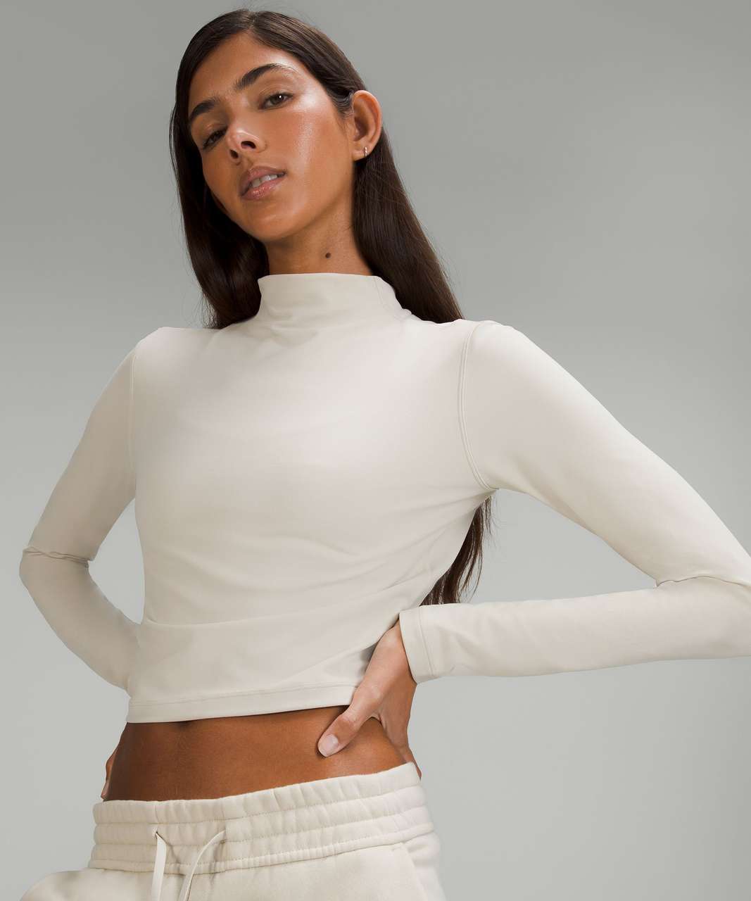 Lululemon All Aligned Mock Neck Long Sleeve Shirt - Natural Ivory - lulu  fanatics