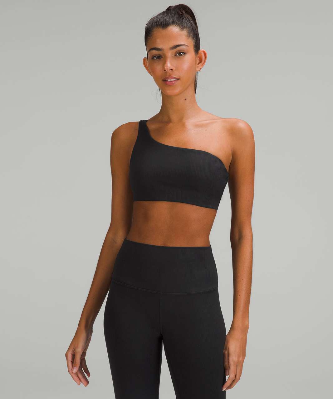 Lululemon Ribbed Nulu Asymmetrical Yoga Bra *Light Support, A/B Cup - Black  - lulu fanatics