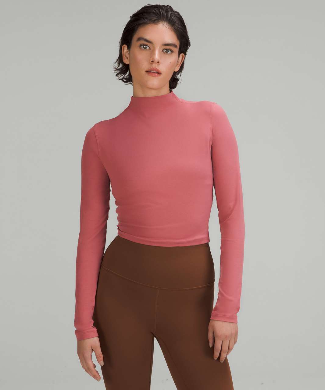 Lululemon All Aligned Mock Neck Long Sleeve Shirt - Brier Rose - lulu  fanatics