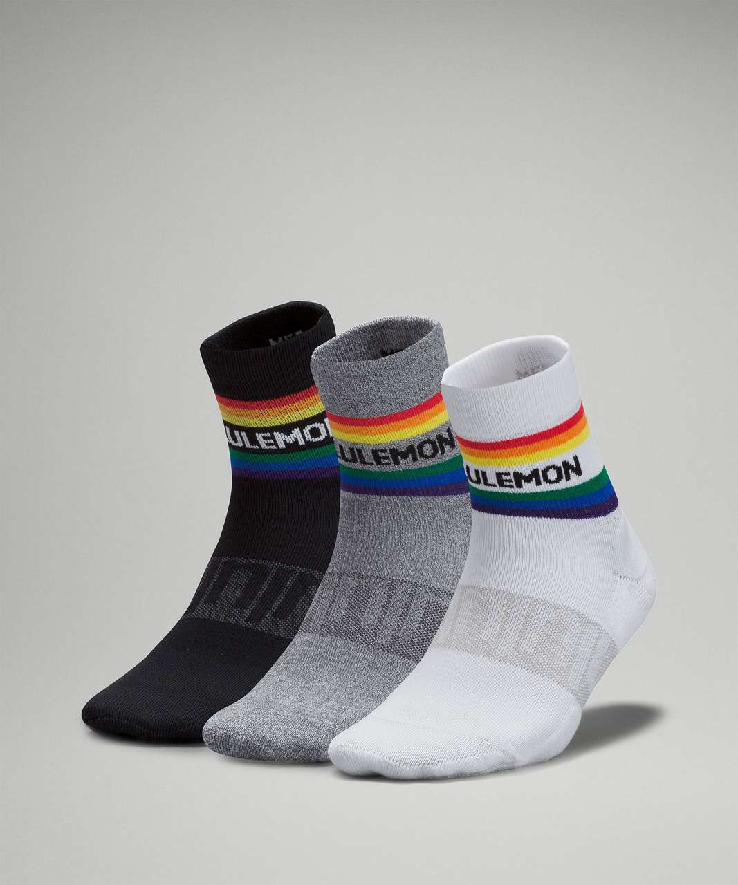 Lululemon Womens Daily Stride Mid-Crew Sock 3 Pack *Stripe - White / Heather Grey / Black