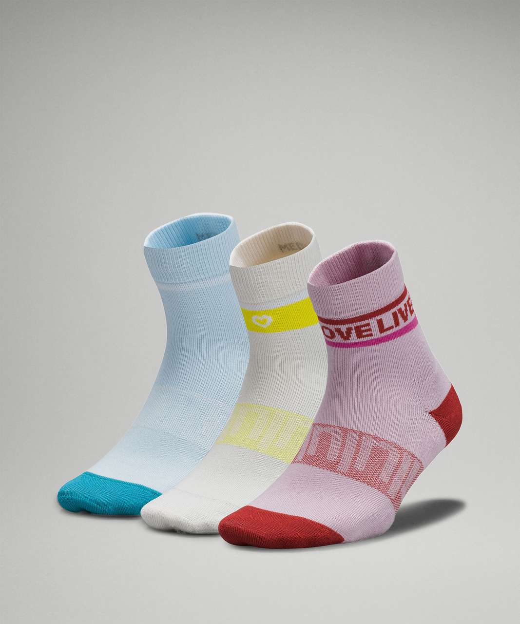 Lululemon Womens Daily Stride Mid-Crew Sock 3 Pack *Stripe - Pink Peony / White Opal / Powder Blue