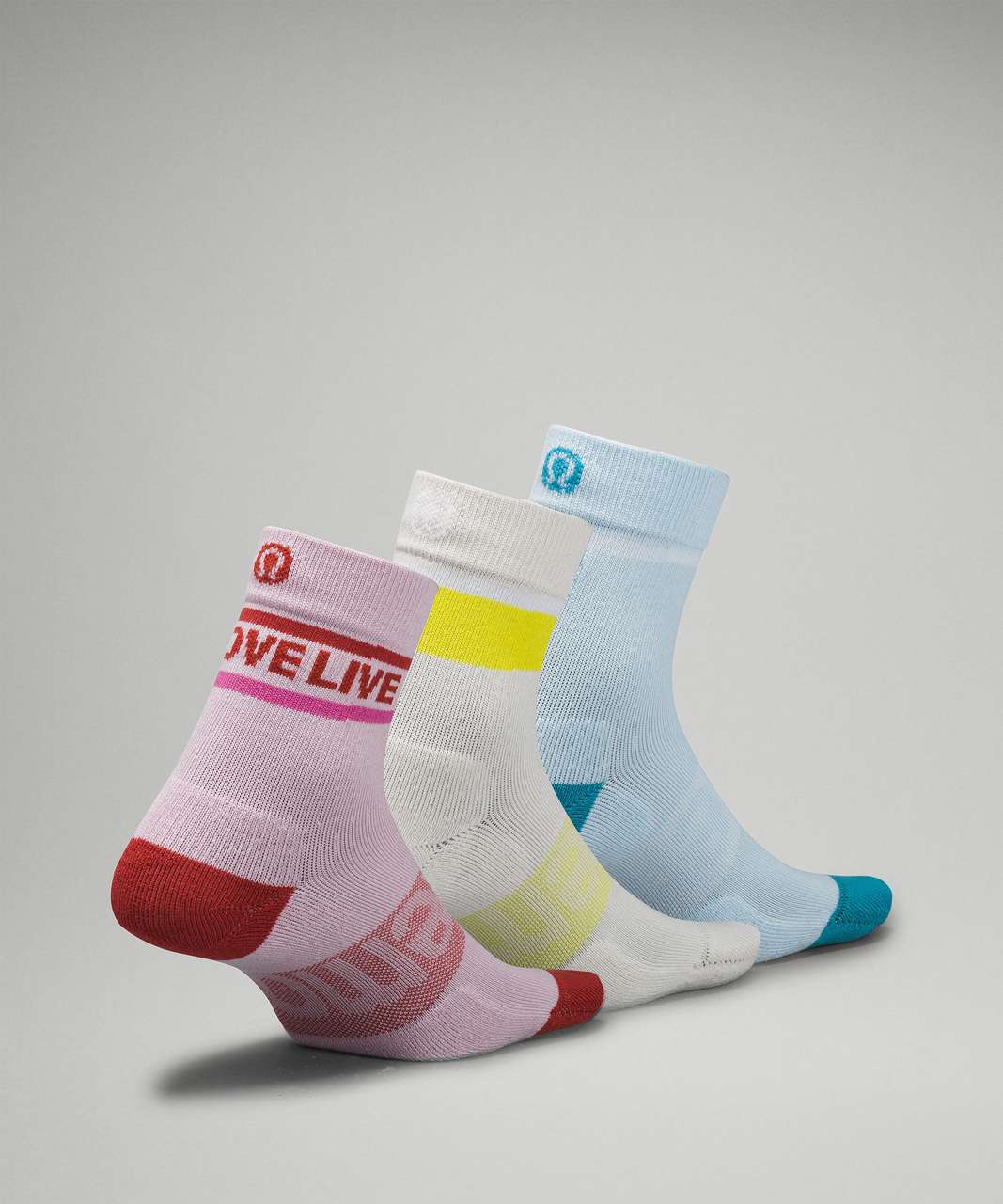 Lululemon Womens Daily Stride Mid-Crew Sock 3 Pack *Stripe - Pink Peony / White Opal / Powder Blue