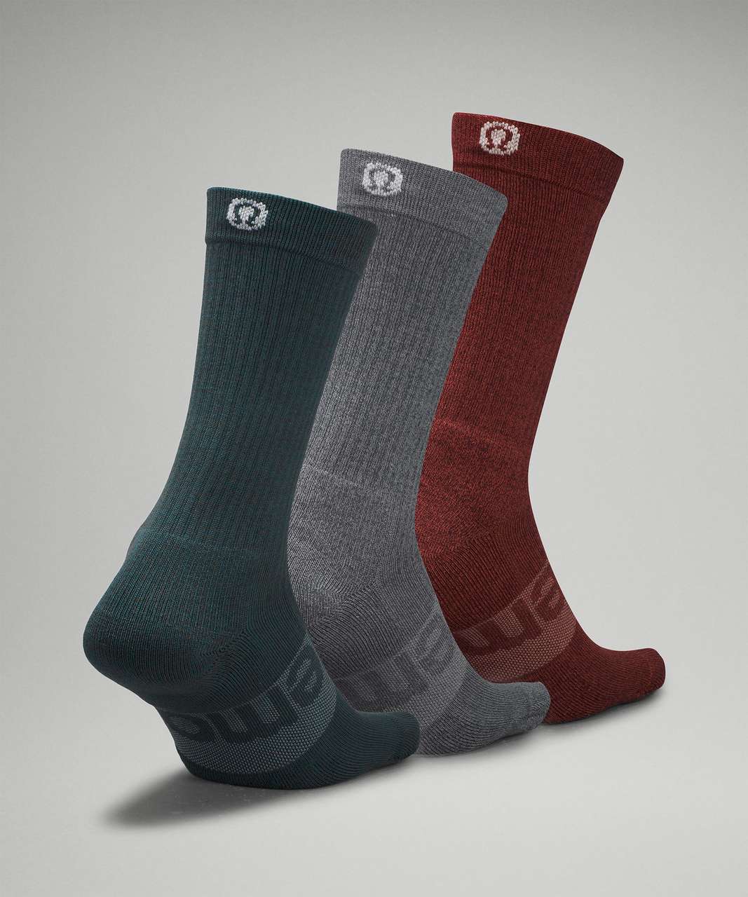 Lululemon Mens Daily Stride Crew Sock 3 Pack - Green Jasper / Gull Grey / Cayenne