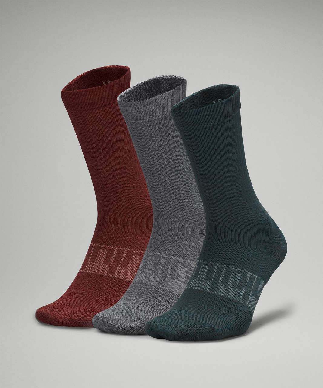 Lululemon Mens Daily Stride Crew Sock 3 Pack - Green Jasper / Gull Grey / Cayenne