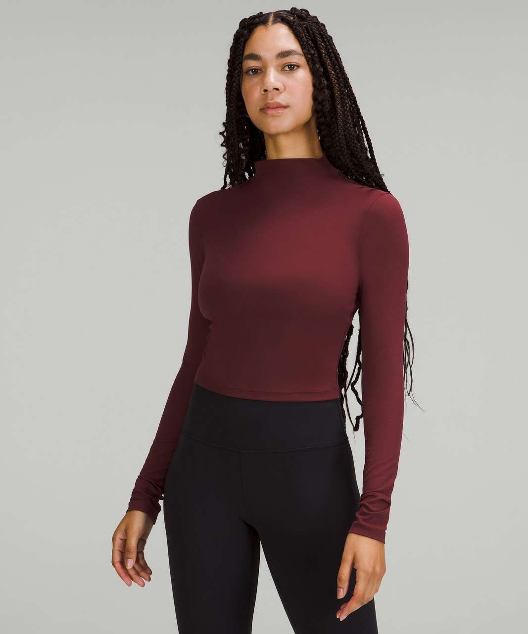 Lululemon All Aligned Mock Neck Long Sleeve Shirt - Red Merlot - lulu ...