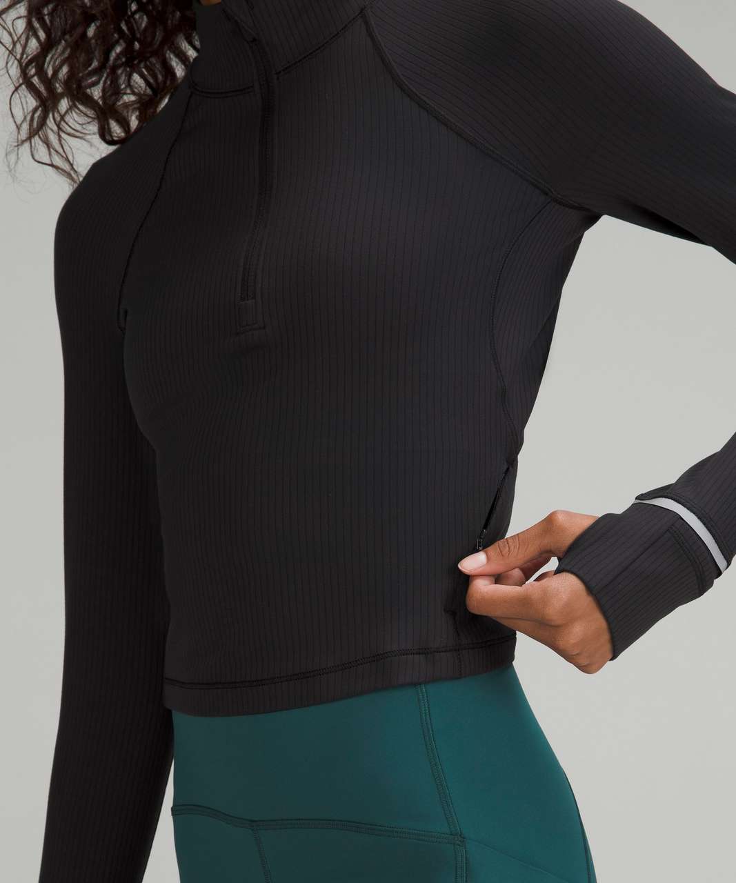 Lululemon Its Rulu Run Cropped Half Zip - Black - lulu fanatics