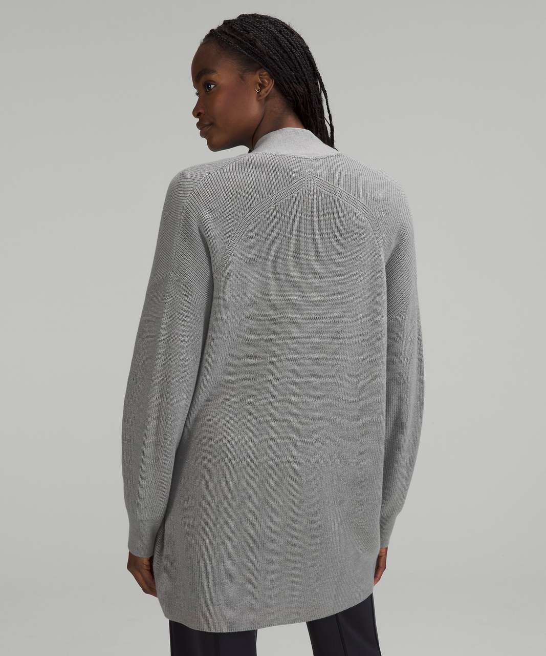 Lululemon Merino Wool-Blend Ribbed Long Wrap Sweater - Heathered Gull Grey  - lulu fanatics