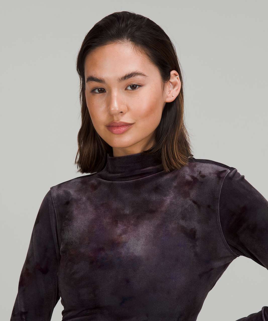 Lululemon All Aligned Mock Neck Long Sleeve Shirt *Crushed Velvet - Interstellar Dark Grey Multi