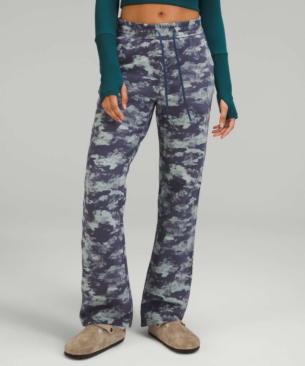 Grey Washed Camo Wide Leg Cargo Pants