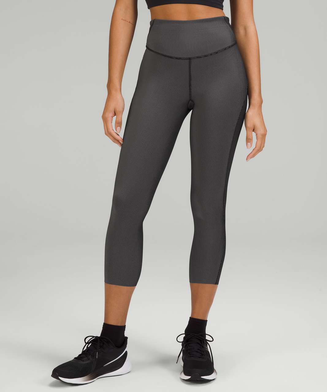 Lululemon Base Pace High-Rise Crop 23" *Two-Tone Ribbed - Black / Gull Grey