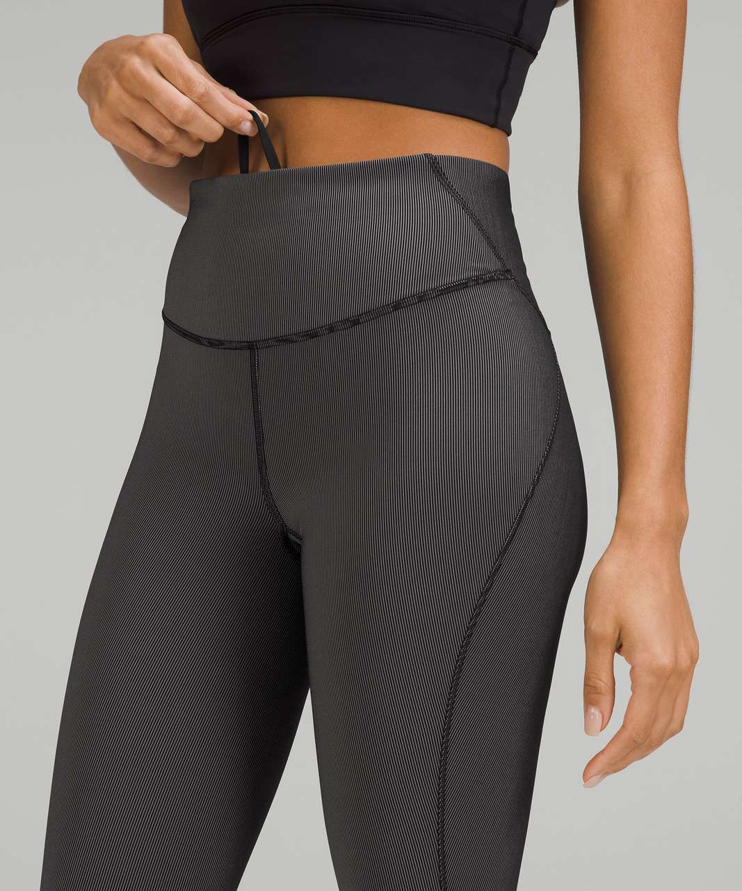 Lululemon Base Pace High-Rise Crop 23 *Two-Tone Ribbed - Black / Gull Grey  - lulu fanatics