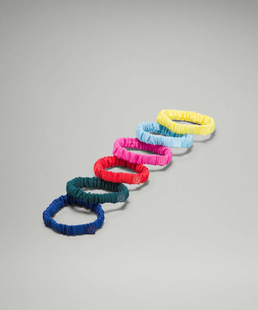 Lululemon Skinny Scrunchie 6 Pack - Carnation Red / Sonic Yellow / Green Jasper / Blue Chill / Sonic Pink / Psychic