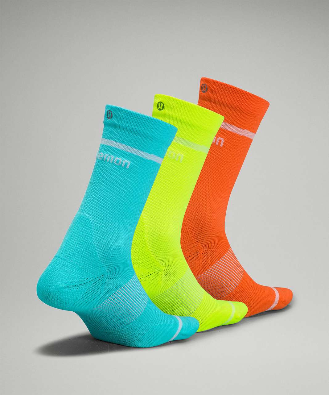 Lululemon Womens Power Stride Crew Sock 3 Pack *Stripe - Electric Turquoise / Highlight Yellow / Blaze Orange