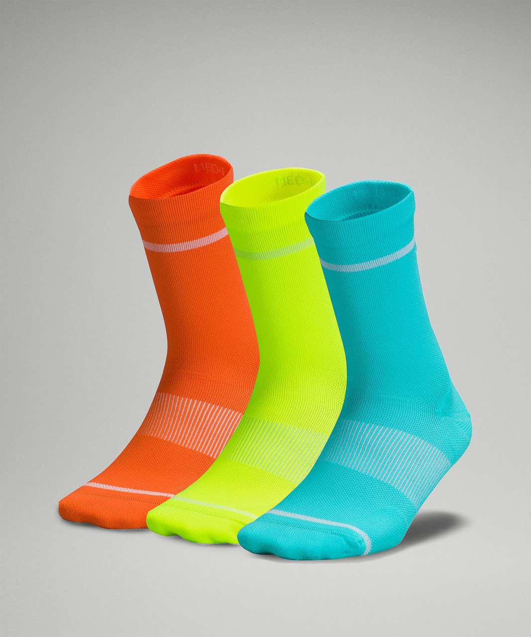 Lululemon Womens Power Stride Crew Sock 3 Pack *Stripe - Electric Turquoise / Highlight Yellow / Blaze Orange