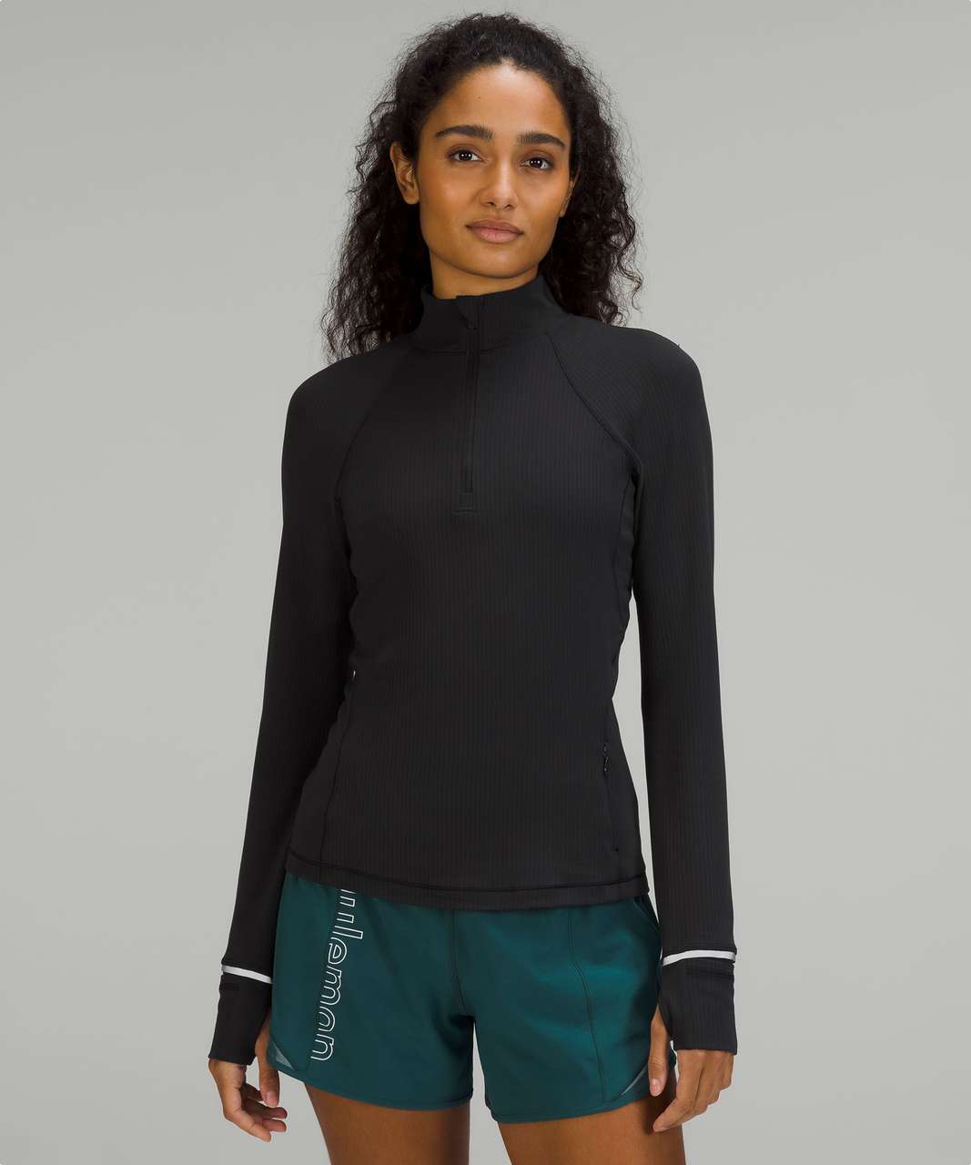 Lululemon Its Rulu Run Ribbed Half Zip - Black - lulu fanatics