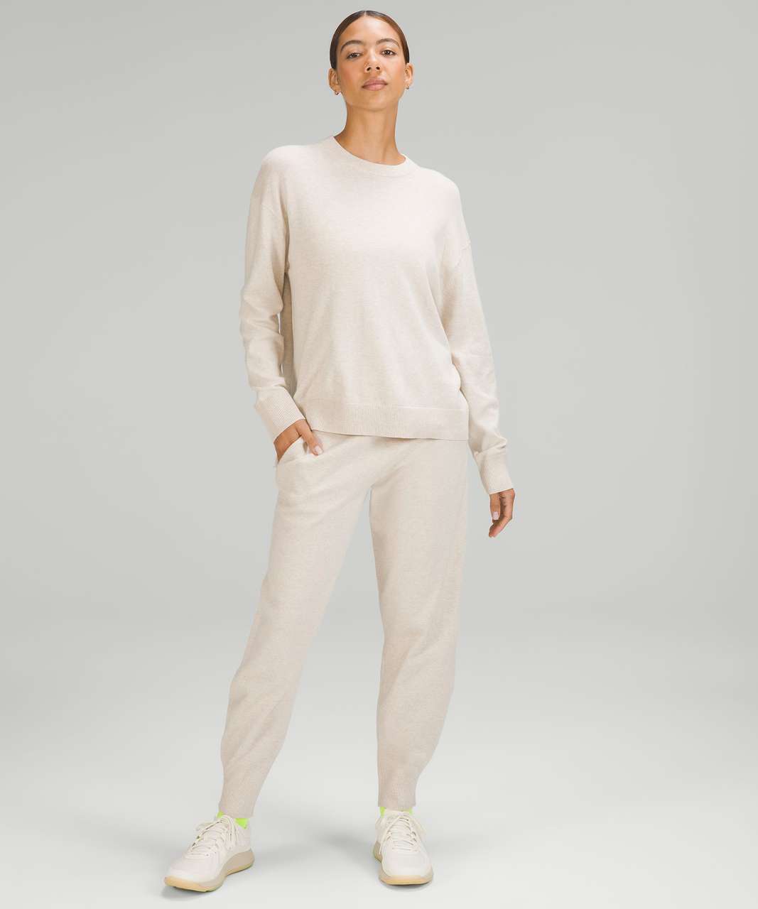 Lululemon Cotton-Cashmere Blend Crewneck Sweater - Heathered Natural Ivory