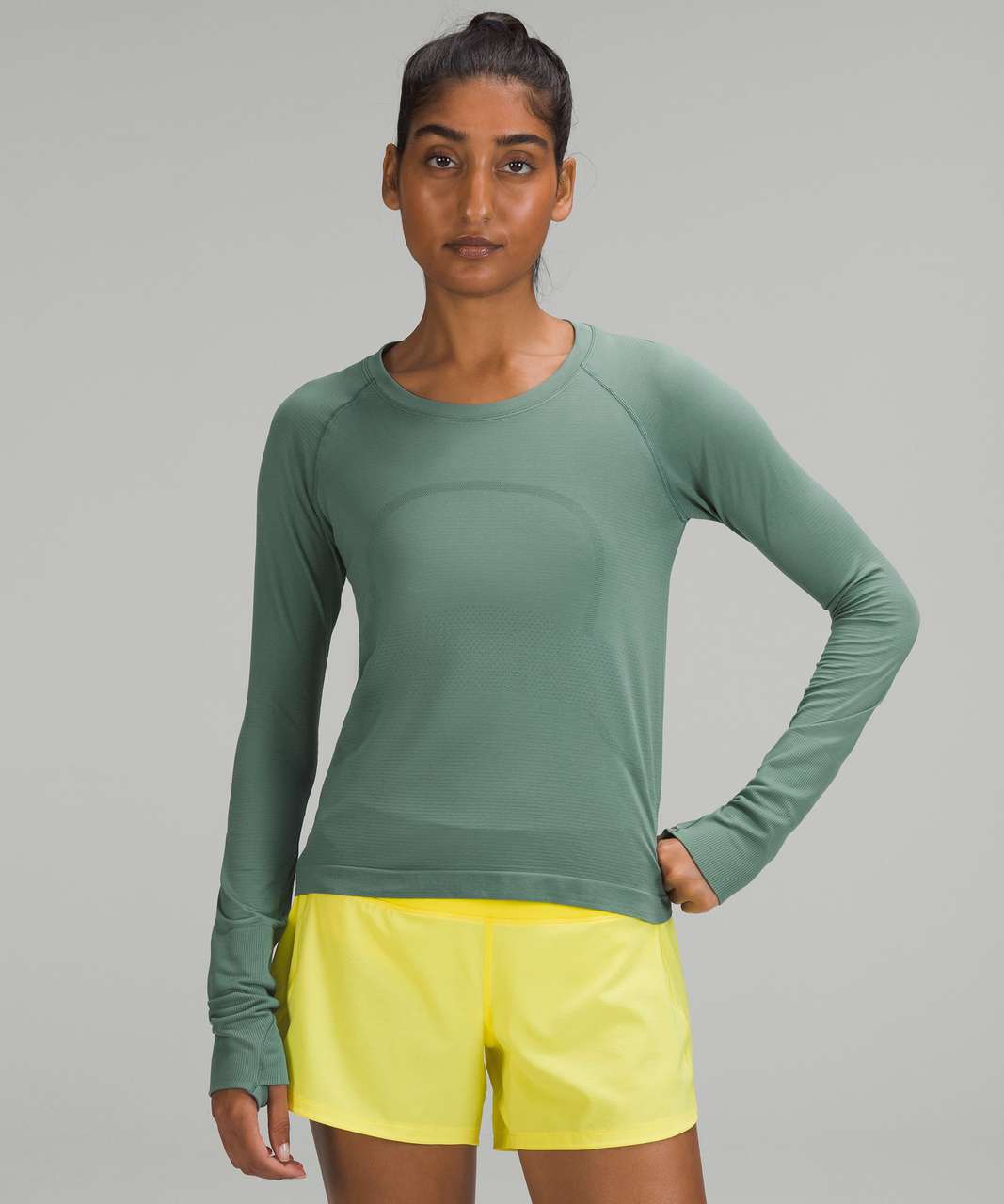 Lululemon Swiftly Tech Long Sleeve Shirt 2.0 *Race Length - Distorted Noise  Creamy Mint / Cedar Green - lulu fanatics