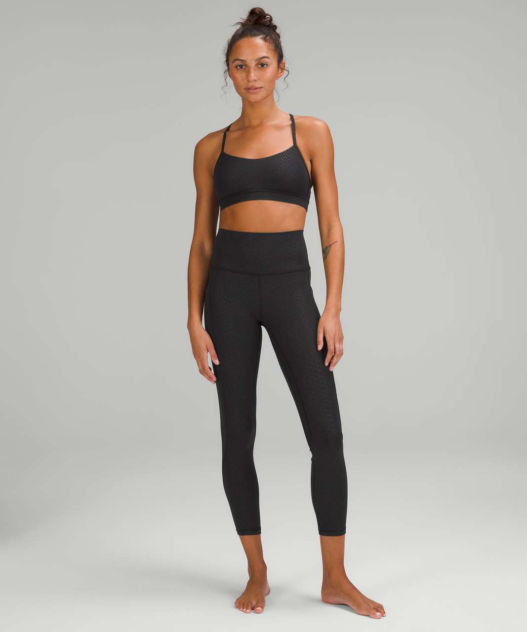 Lululemon In the Flow Soul Geo Cinched Ruched Gray Black Cropped