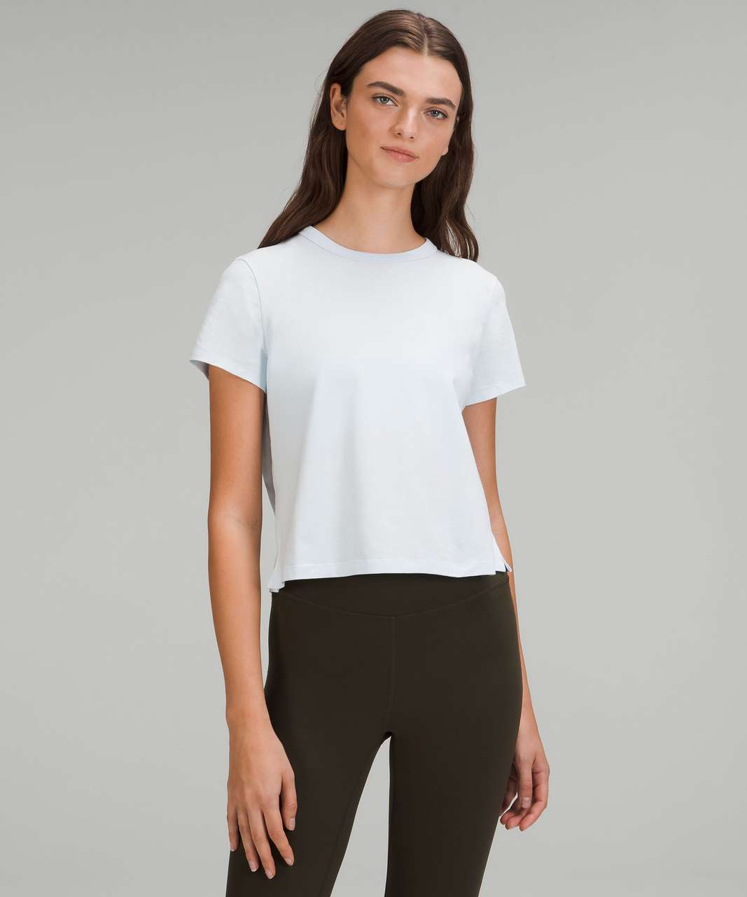 Basic White Cotton Blend Fitted T Shirt