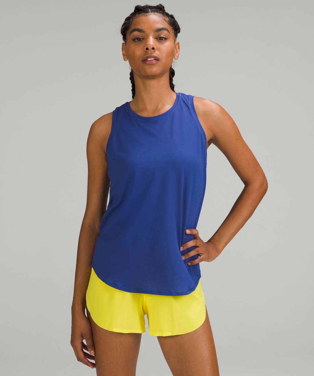Lululemon Deep V Neck Teal Blue Cursive Writing Tank Top Size 8 Yoga Shirt  Run