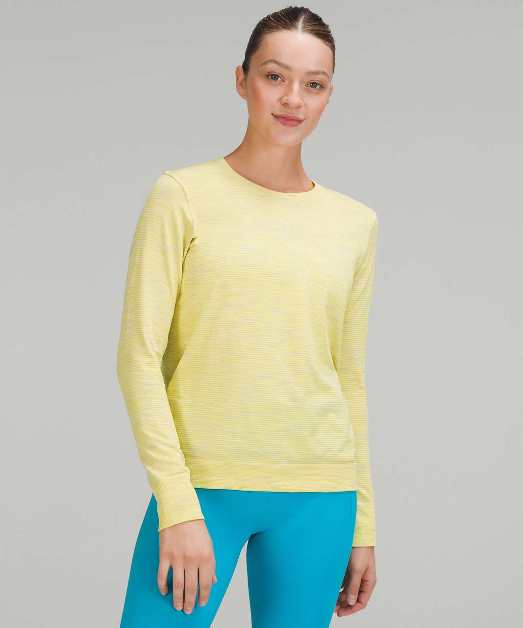 Lululemon Swiftly Relaxed-Fit Long Sleeve Shirt - Chroma Check Stripe Sonic  Yellow / Sonic Yellow Multi / White - lulu fanatics