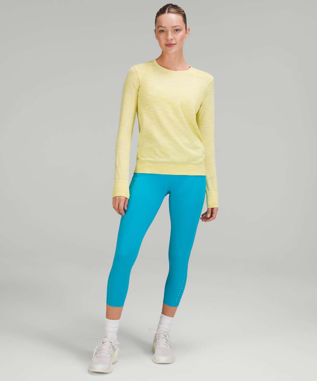 Lululemon Swiftly Relaxed-Fit Long Sleeve Shirt - Chroma Check Stripe Sonic Yellow / Sonic Yellow Multi / White
