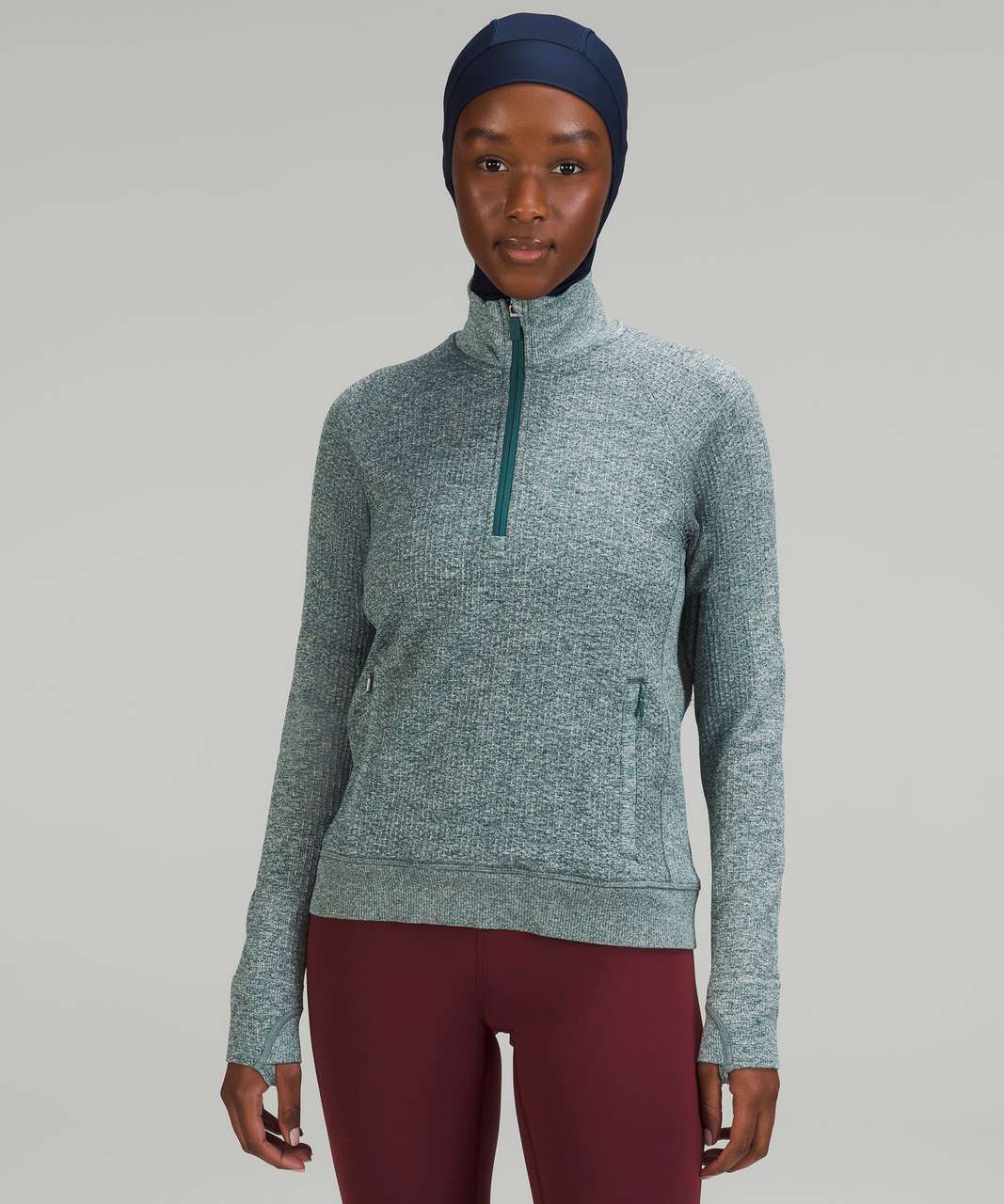 Lululemon Engineered Warmth Half-Zip - Green Jasper / White