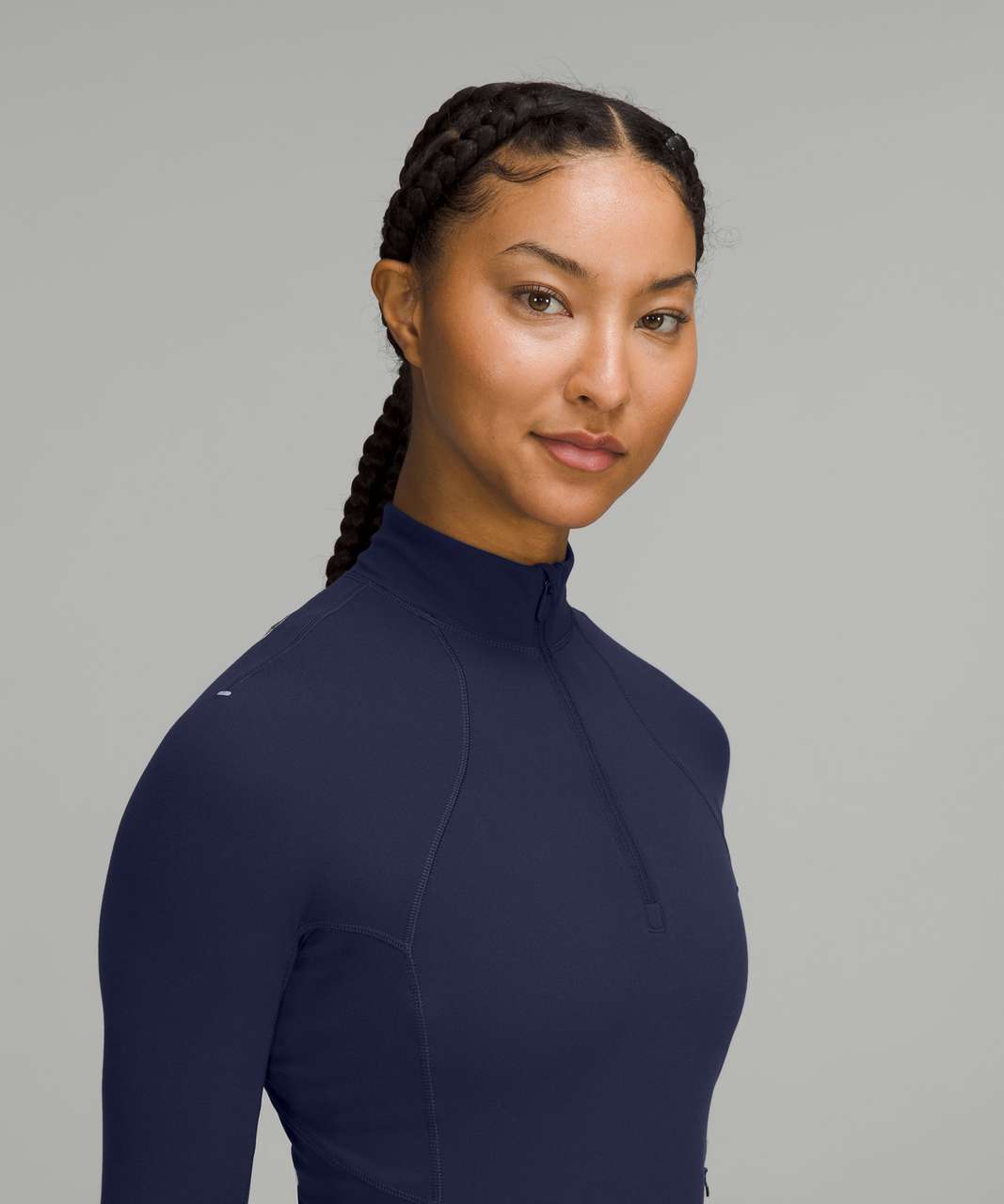 Lululemon It's Rulu Run Ribbed Cropped Half Zip New HTTN Heathered True Navy