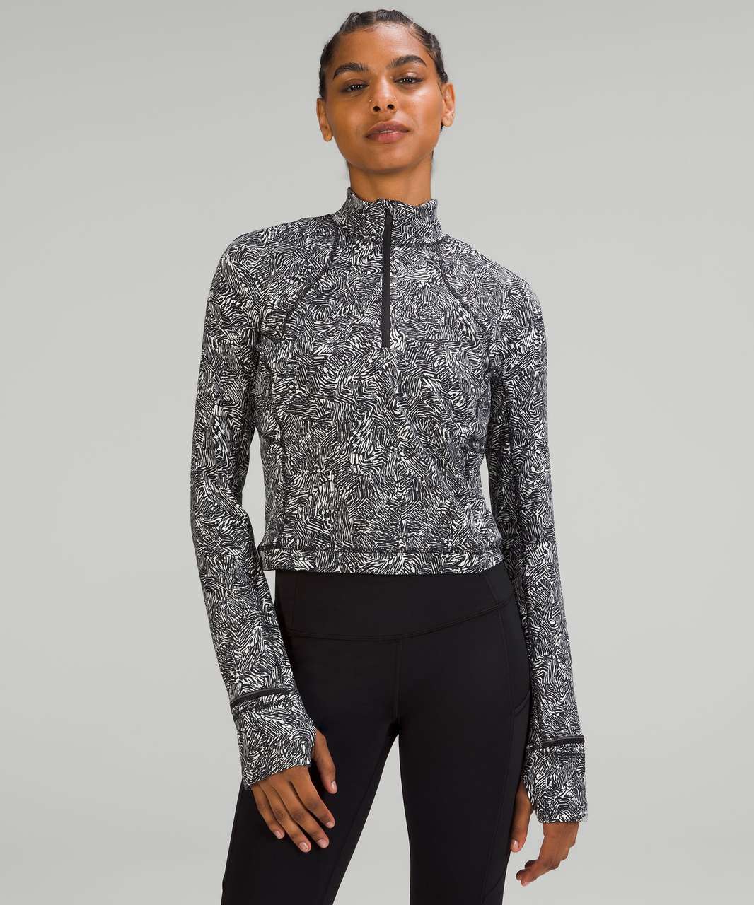 Lululemon Its Rulu Run Cropped Half Zip - Offbeat Alpine White Black