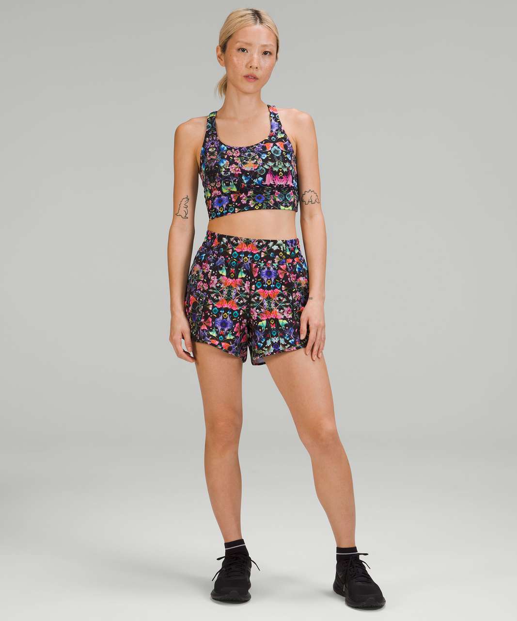 Lululemon Hotty Hot High-Rise Lined Short 4" - Flowerscope Black Multi / Black