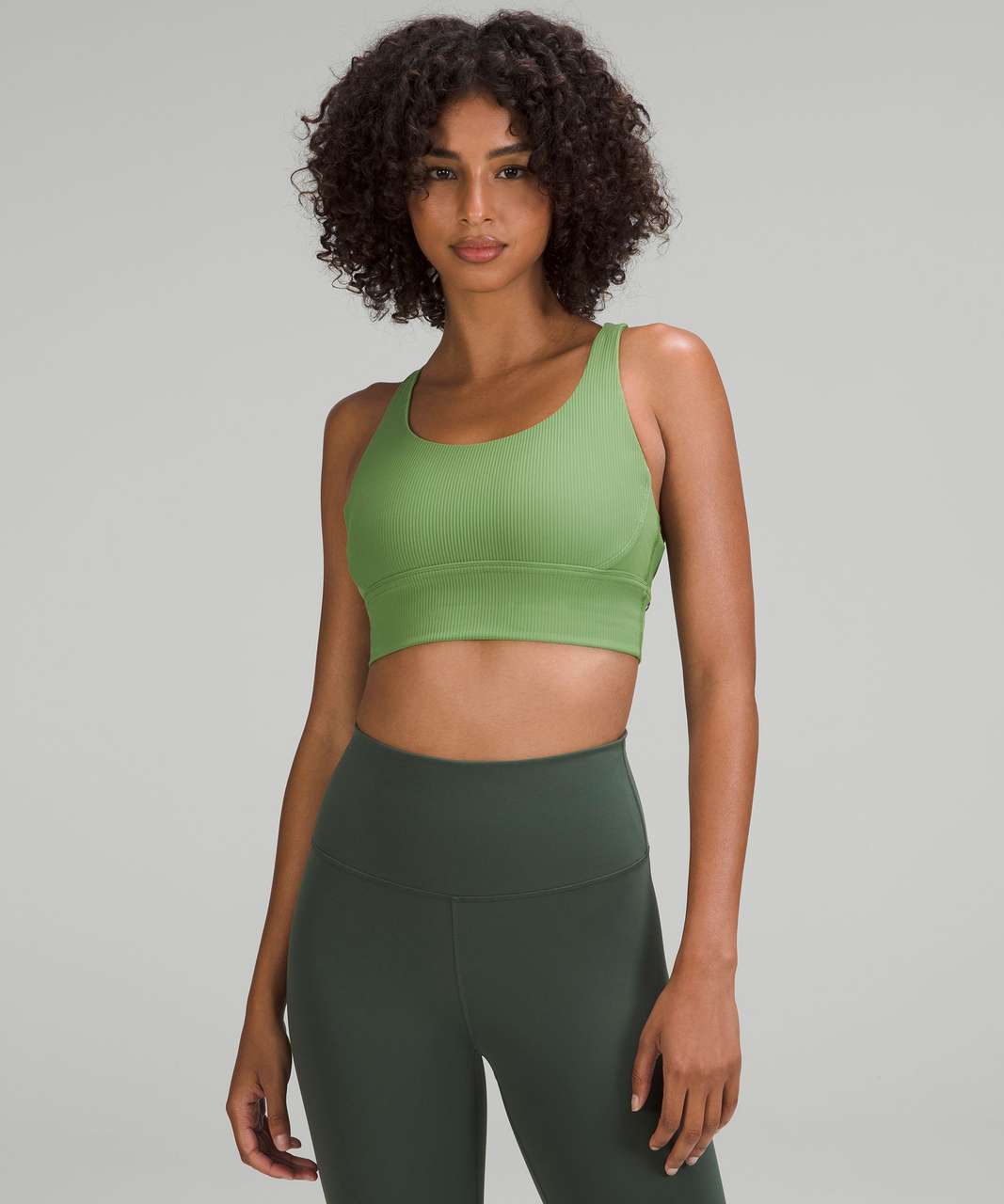 Lululemon Energy Longline Bra Ribbed Luxtreme *Medium Support, B–D Cups - Green Foliage