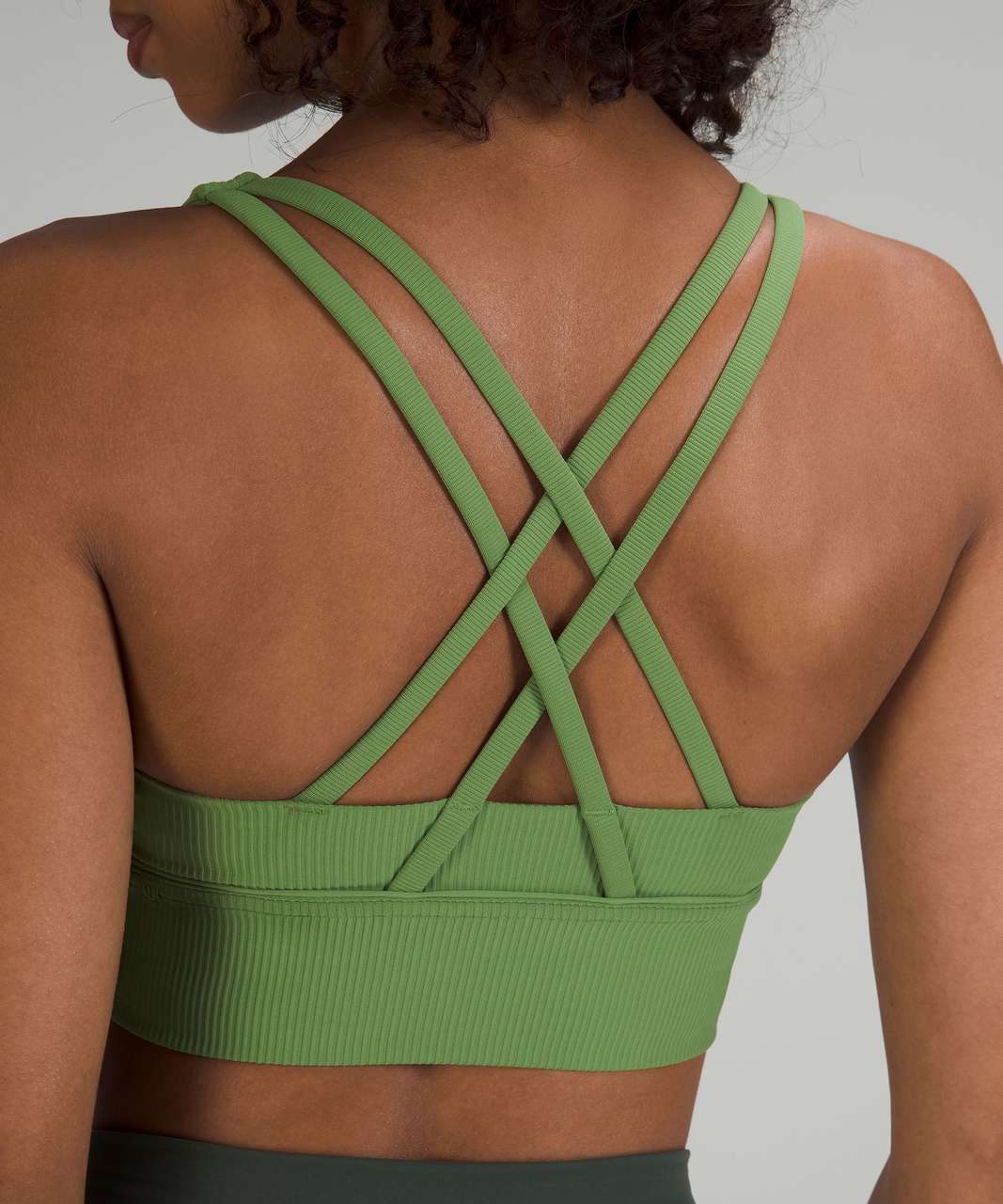 Lululemon Energy Longline Bra Ribbed Luxtreme *Medium Support, B–D Cups - Green Foliage