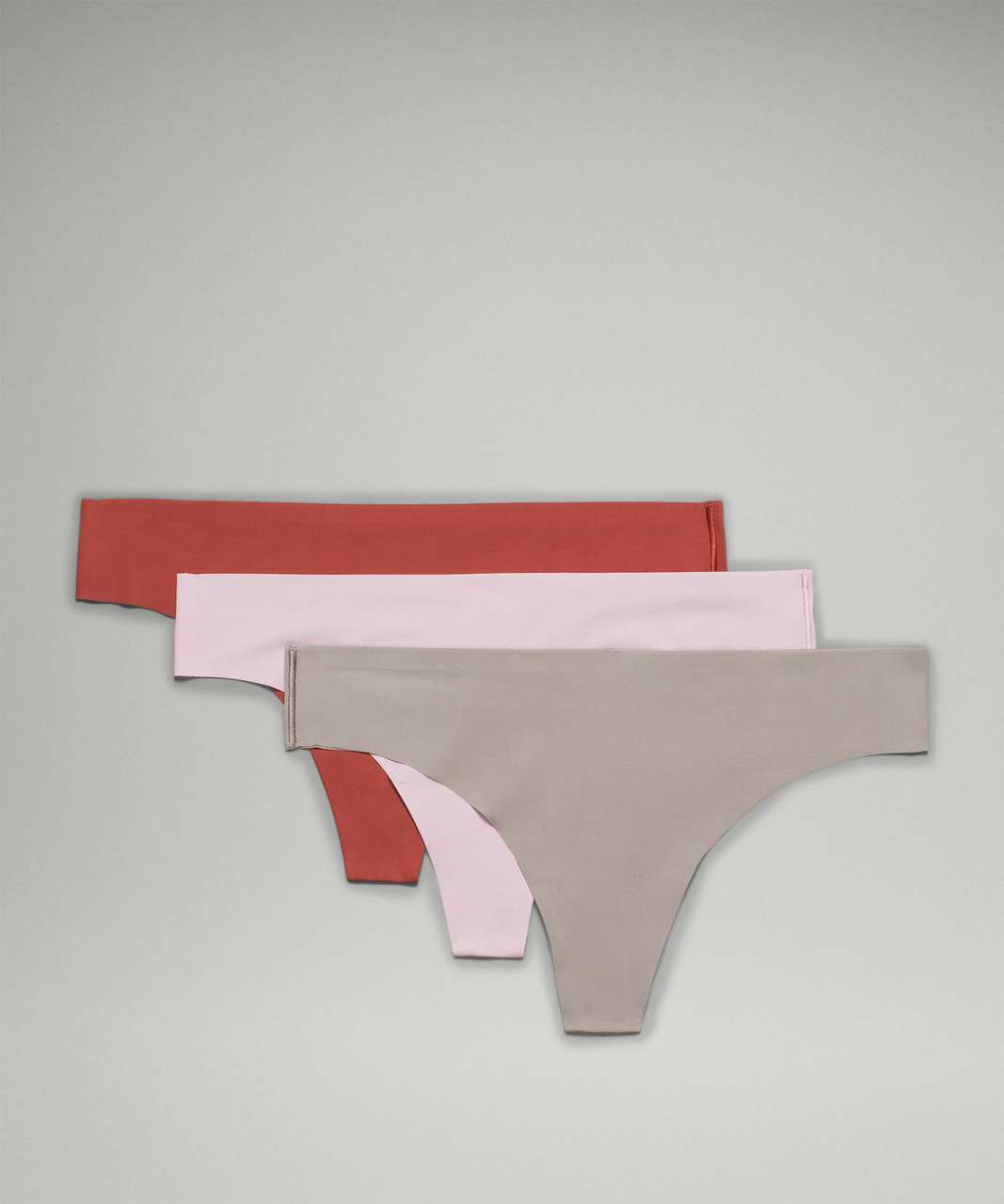 Lululemon InvisiWear Mid-Rise Thong Underwear 3 Pack - Gull Grey / Pink Peony / Cayenne