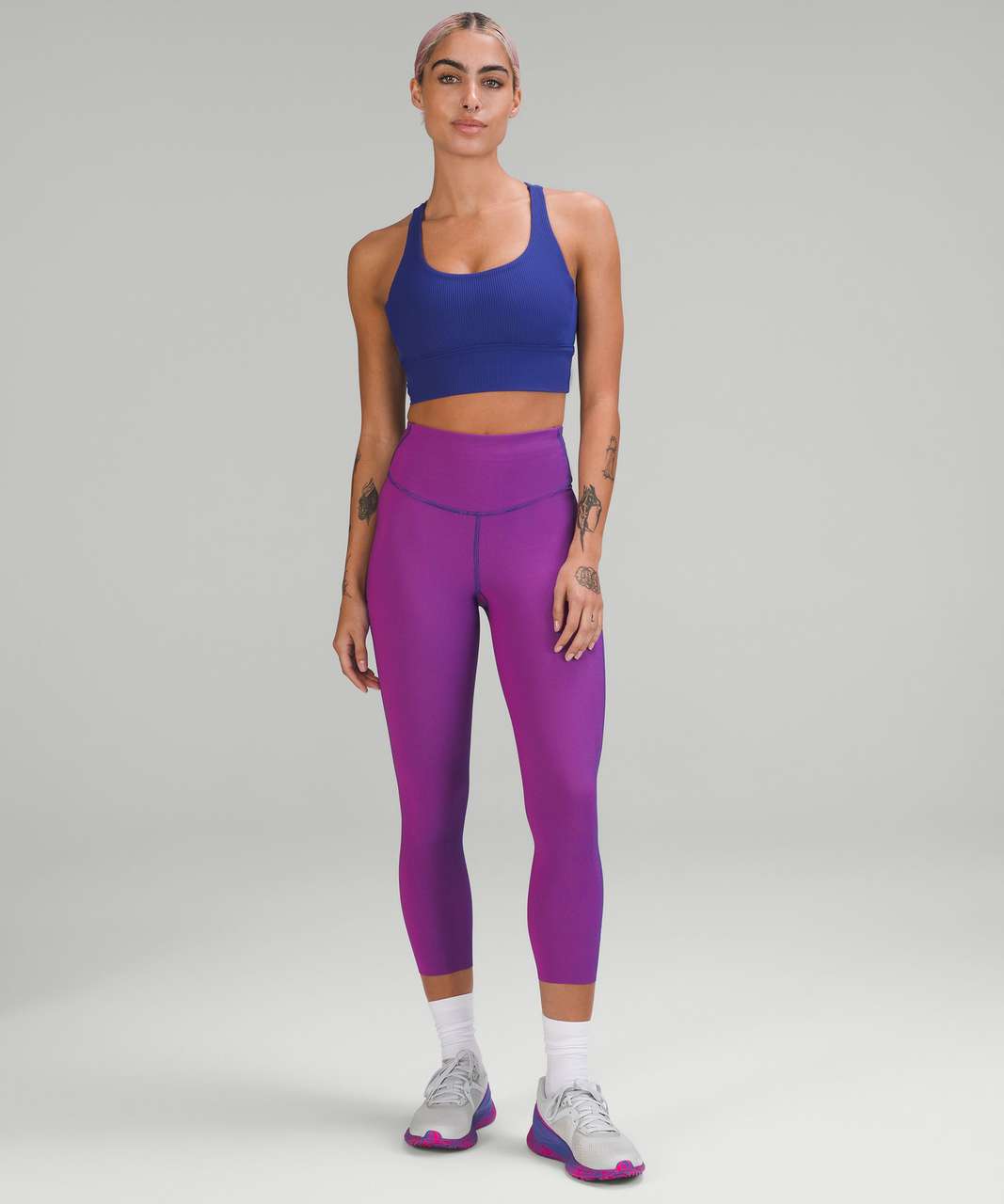 Lululemon Base Pace High-Rise Crop 23 *Two-Tone Ribbed - Psychic / Sonic  Pink - lulu fanatics